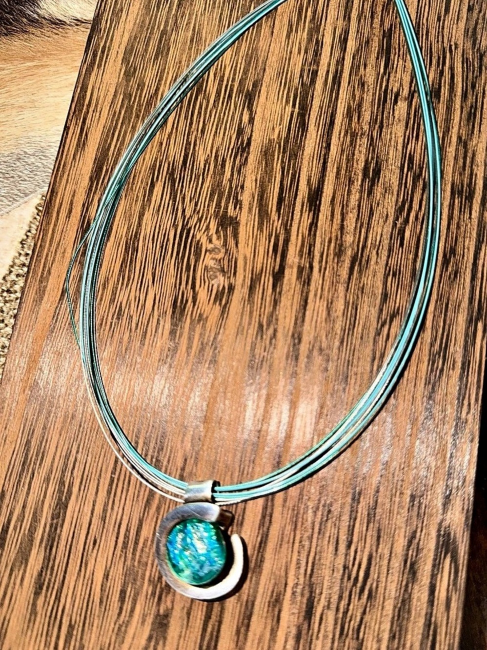 Santorini Blue Glass Pendant Necklace Set In Silver